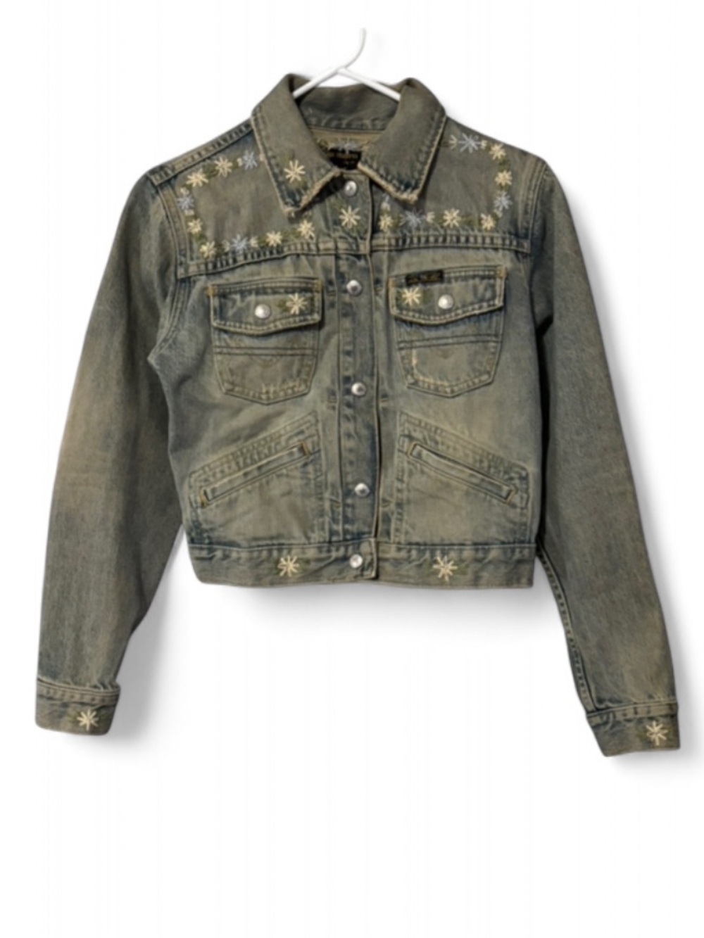 Vintage Lucky Brand Embroidered Floral 70’s Hippie Design Denim Jacket